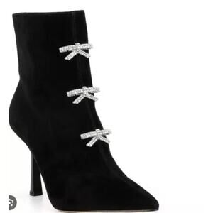 Gianni Bini Dalton Suede Rhinestone Bow Dress Booties Black Size 6M NWOT